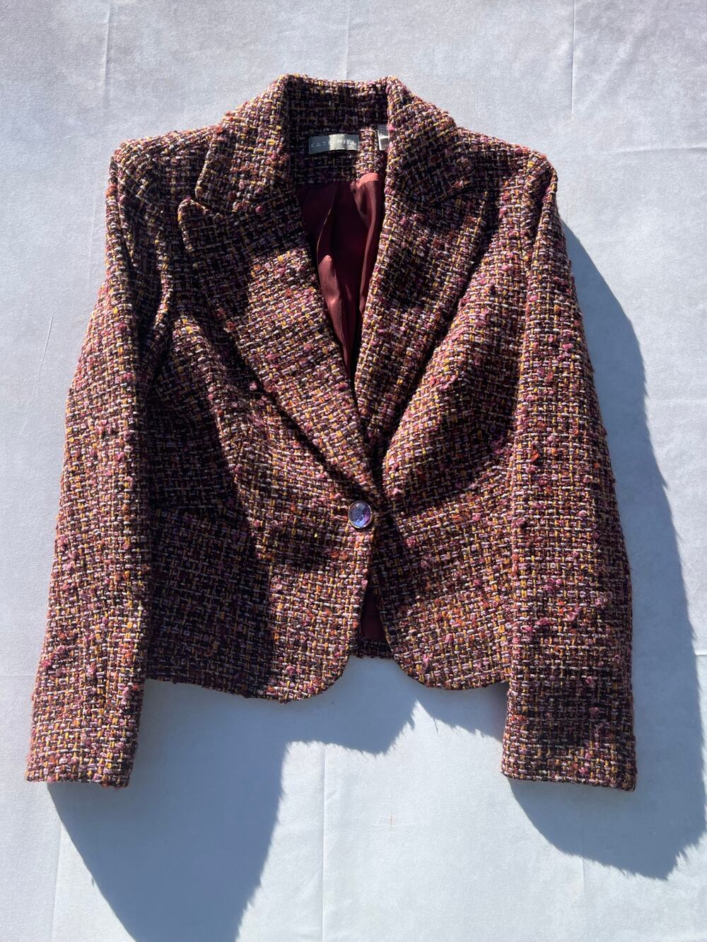 Kate Hill Tweed Blazer Jacket Multicolored Wool Blend Vintage Academic Size 6 ✨